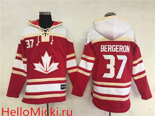 Men's Team Canada #37 Patrice Bergeron Red Old Time 2016 World Cup of Hockey Hockey Hoodie