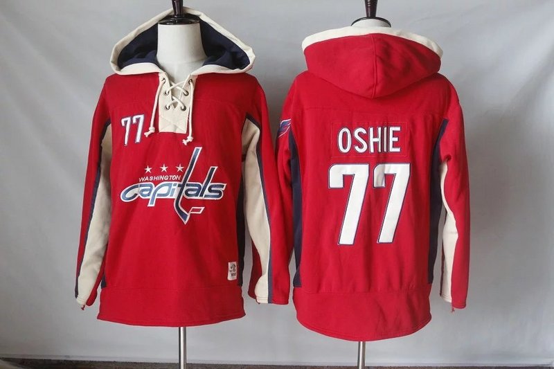 Men's Washington Capitals #77 T.J. Oshie Old Time Hockey Red Lacer Heavyweight Pullover Hoodie