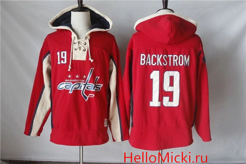 Men's Washington Capitals #19 Nicklas Backstrom Old Time Hockey Red Lacer Heavyweight Pullover Hoodie