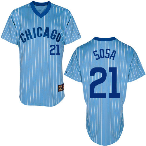 Men's Chicago Cubs Retired Player #21 Sammy Sosa Blue Pinstripe Pullover Cool Base Baseball Jersey