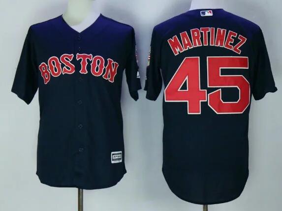 Men's Boston Red Sox Retired Player #45 Pedro Martinez Navy BLue Cool Base Baseball Jersey with 2015 HOF patch