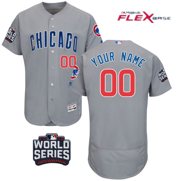 Men's Custom Custom Chicago Cubs Majestic Road Gray 2016 World Series Bound Personal Authentic Flex Base Baseball Jersey