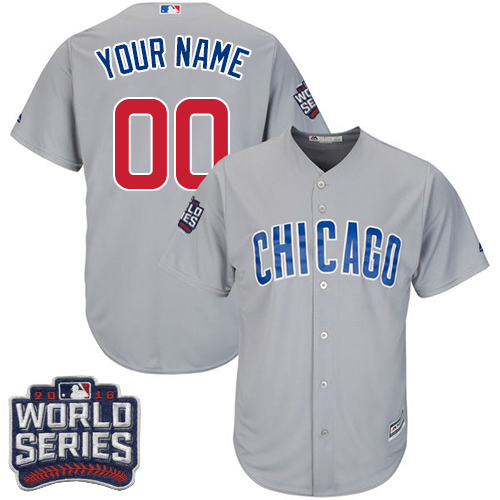 Youth Custom Chicago Cubs Majestic Gray 2016 World Series Bound Home Personal Cool Base Kid's Baseball Jersey