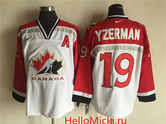 Men's 1998 Team Canada #19 Steve Yzerman White Nike Olympic Throwback Hockey Jersey