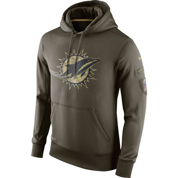 Men's Miami Dolphins Team Logo Green Stitched Nike Olive Salute To Service Hoodie