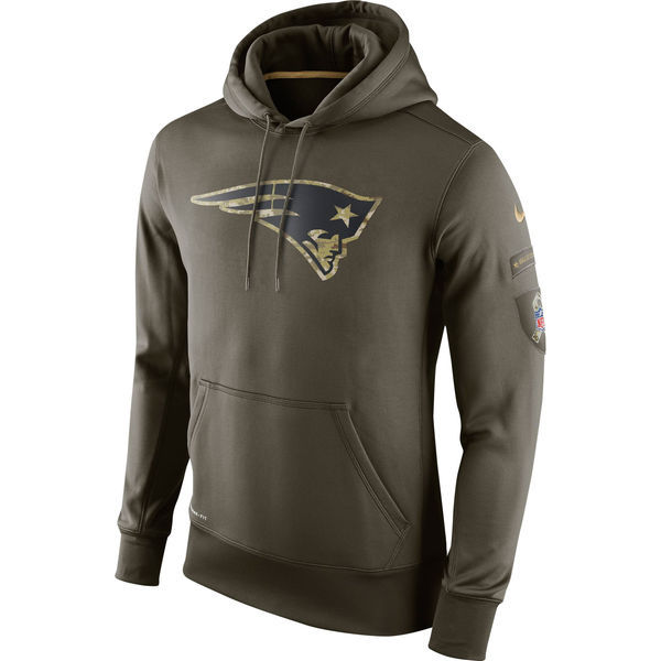 Men's New England Patriots Team Logo Stitched Nike Olive Salute To Service Hoodie