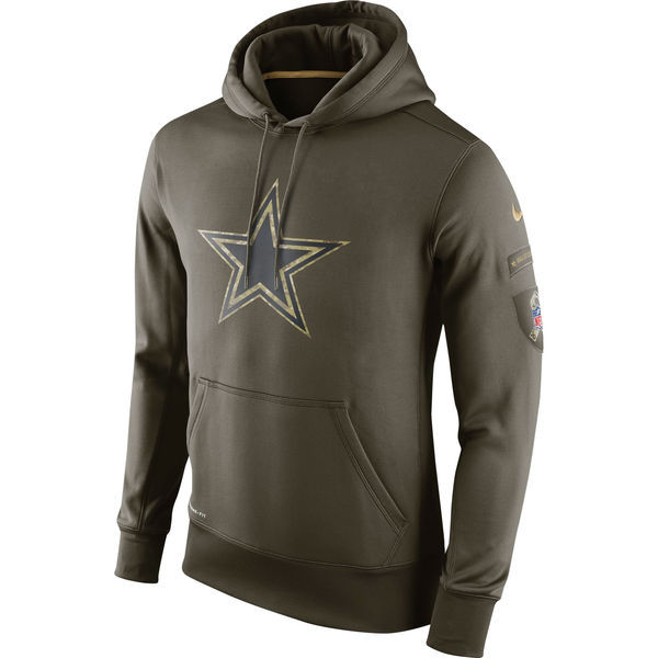 Men's Dallas Cowboys Team Logo Green Stitched Nike Olive Salute To Service Hoodie
