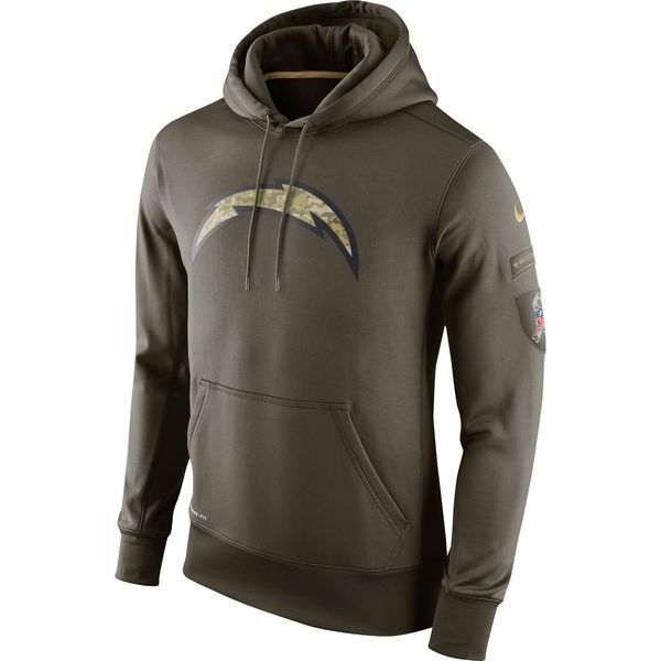 Men's San Diego Chargers Team Logo Green Stitched Nike Olive Salute To Service Hoodie