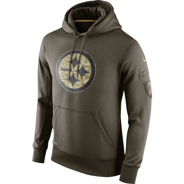 Men's Pittsburgh Steelers Team Logo Green Stitched Nike Olive Salute To Service Hoodie