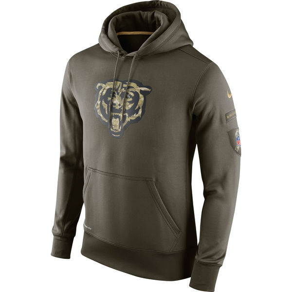 Men's Chicago Bears Team Logo Green Stitched Nike Olive Salute To Service Hoodie