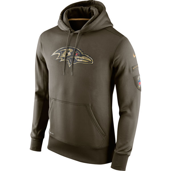 Men's Baltimore Ravens Team Logo Green Stitched Nike Olive Salute To Service Hoodie