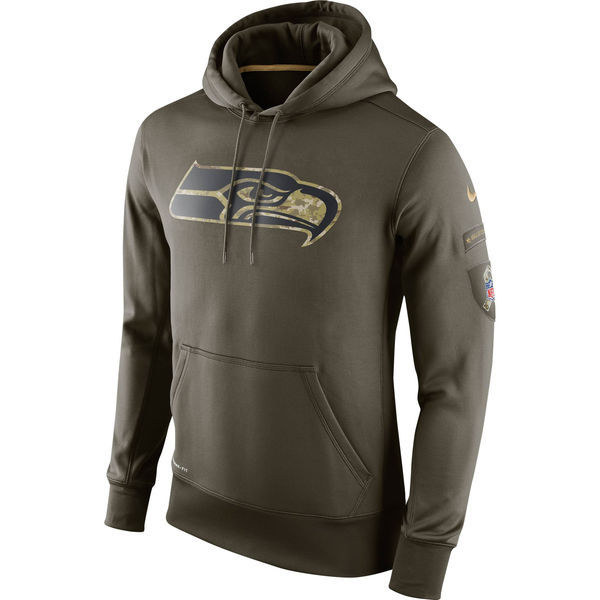 Men's Seattle Seahawks Team Logo Green Stitched Nike Olive Salute To Service Hoodie