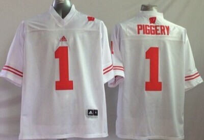 Men's Wisconsin Badgers #1 Piggery White College Football  Jersey