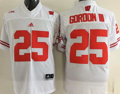 Men's Wisconsin Badgers #25 Melvin Gordon III White College Football  Jersey