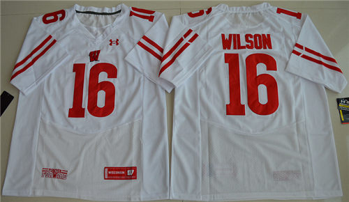 Men's Wisconsin Badgers #16 Russell Wilson White Stitched Under Armour NCAA College Football Jersey