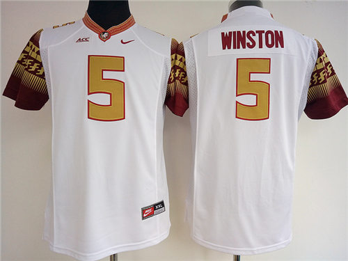 Women's Florida State Seminoles #5 Jameis Winston White College Football Nike NCAA Jersey