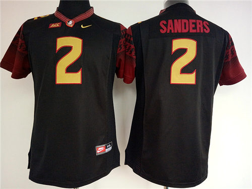 Women's Florida State Seminoles #2 Deion Sanders Black College Football Nike NCAA Jersey