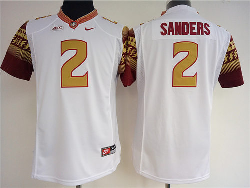 Women's Florida State Seminoles #2 Deion Sanders White College Football Nike NCAA Jersey