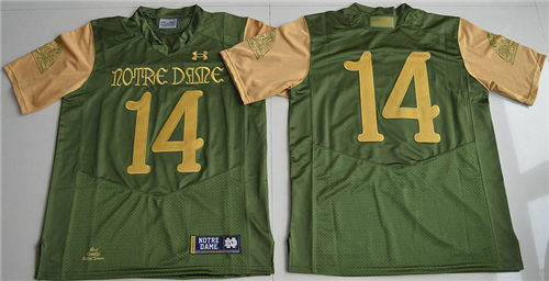 Men's Notre Dame Fighting Irish #14 DeShone Kizer 2016 Shamrock Series Under Armour Premier College Football Jersey - Olive Green