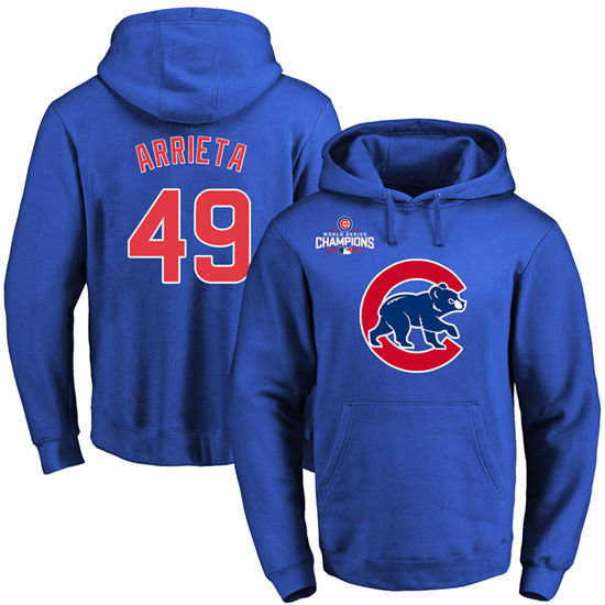 Men's Chicago Cubs #49 Jake Arrieta Royal Primary Logo Pullover Hoodie