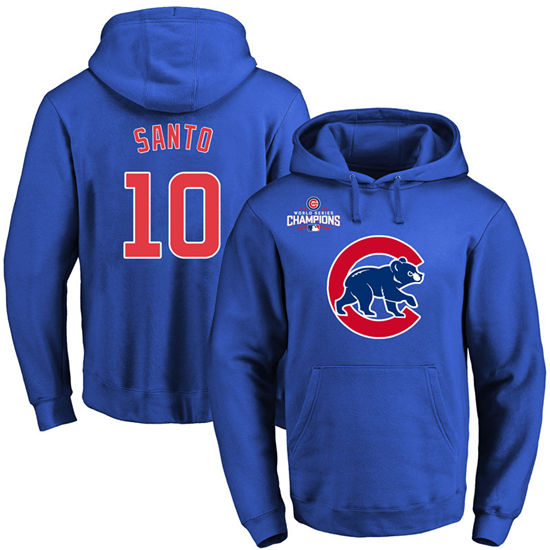 Men's Chicago Cubs Retired Player #10 Ron Santo Royal Primary Logo Pullover Hoodie