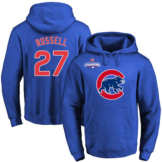 Men's Chicago Cubs #27 Addison Russell Royal Primary Logo Pullover Hoodie