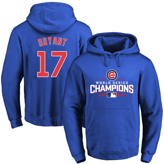 Men's Chicago Cubs #17 Kris Bryant Royal 2016 World Series Champions Walk Pullover Hoodie