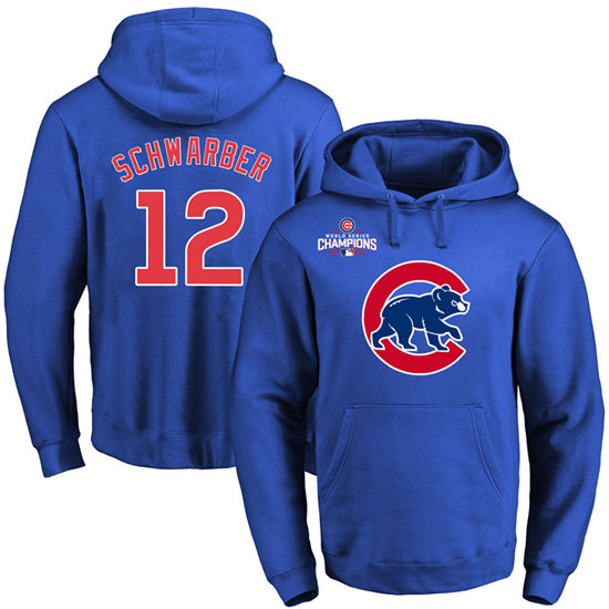 Men's Chicago Cubs #12 Kyle Schwarber Royal Primary Logo Pullover Hoodie