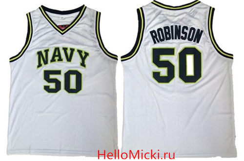 Men's Navy Midshipmen #50 David Robinson White College Basketball Throwback Jersey