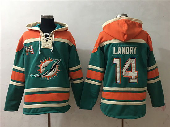 Men's Miami Dolphins #14 Jarvis Landry Aqua Green Team Color Stitched NFL Hoodie