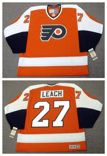 Men's Philadelphia Flyers #27 REGGIE LEACH 1974 CCM Vintage Throwback Away Hockey Jersey