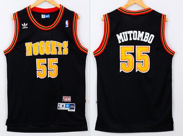 Men's Denver Nuggets #55 Dikembe Mutombo Black Hardwood Classics Soul Swingman Throwback Jersey