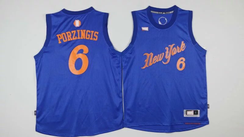 Men's New York Knicks #6 Kristaps Porzingis adidas Blue 2016 Christmas Day Swingman Jersey