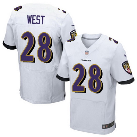 Men's Baltimore Ravens #28 Terrance West White Road Nike Elite Jersey