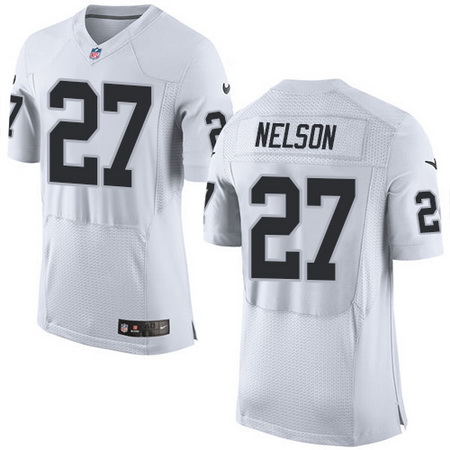 Men's Oakland Raiders #27 Reggie Nelson NEW Logo White Road Nike Elite Jersey