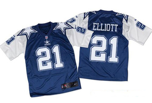 Men's Dallas Cowboys #21 Ezekiel Elliott Navy Blue Throwback Stitched NFL Nike Elite Jersey