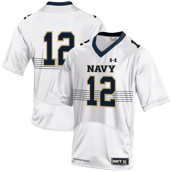 Men's Navy Midshipmen #12 ROGER STAUBACH Under Armour White College Football Jersey