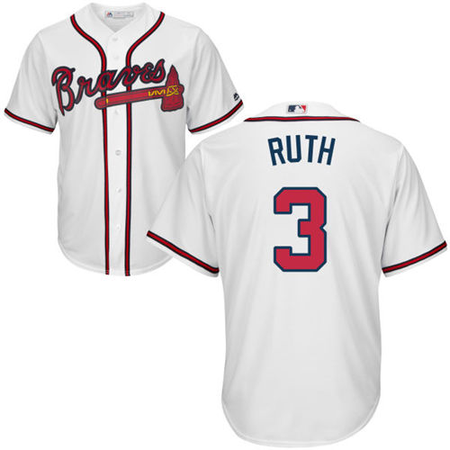 Men's Atlanta Braves Throwback Player #3 Babe Ruth White Cool Base Baseball Jersey