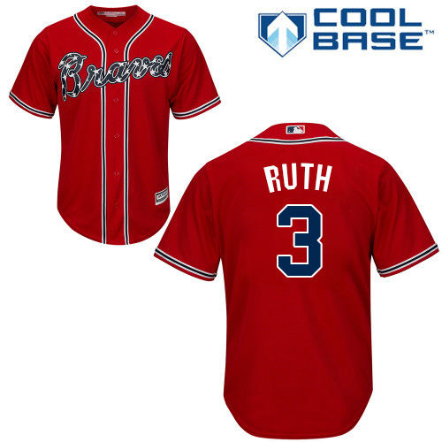 Men's Atlanta Braves Throwback Player #3 Babe Ruth Red Cool Base Baseball Jersey