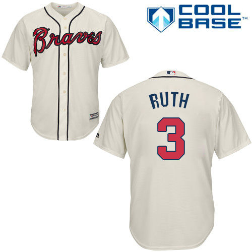 Men's Atlanta Braves Throwback Player #3 Babe Ruth Cream Cool Base Baseball Jersey