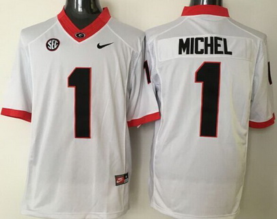 Men's Georgia Bulldogs #1 Sony Michel White Nike College Football Limited Jersey