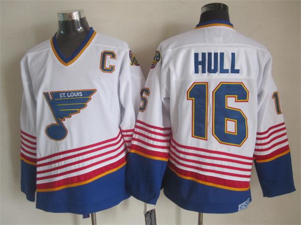 Men's St. Louis Blues #16 Brett Hull White 1995-96 CCM Vintage Throwback NHL Hockey Jersey