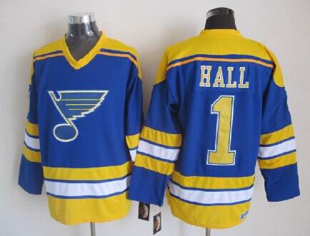 Men's St. Louis Blues #1 Glenn Hall Blue 1967 CCM Vintage Throwback Away NHL Hockey Jersey