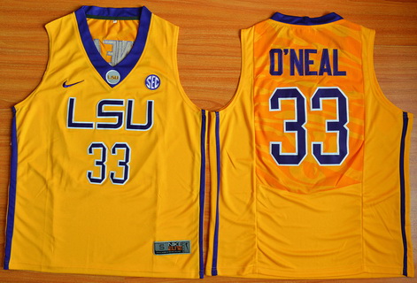 Men's LSU Tigers #33 Shaquille O'Neal Gold College Basketball Nike Jersey