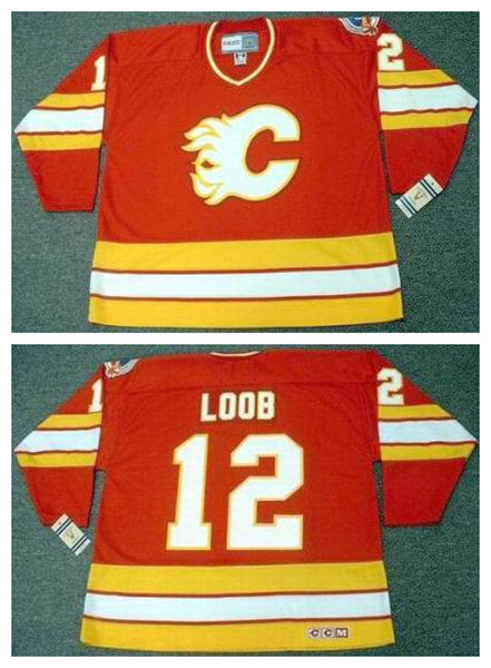 Men's Calgary Flames #12 HAKAN LOOB 1989 CCM Vintage Throwback Away NHL Hockey Jersey