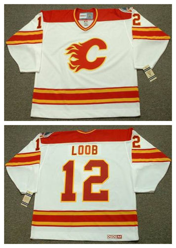 Men's Calgary Flames #12 HAKAN LOOB 1989 CCM Vintage Throwback Home NHL Hockey Jersey