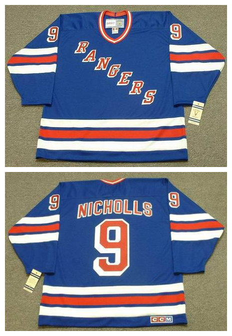 Mens New York Rangers #9 BERNIE NICHOLLS 1990 CCM Vintage Throwback NHL Hockey Jersey
