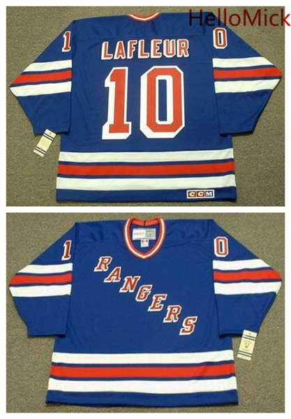 Mens New York Rangers #10 GUY LAFLEUR Light Blue 1988 CCM Vintage Throwback NHL Hockey Jersey