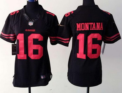 Women's San Francisco 49ers #16 Joe Montana Black Retired Player 2015 NFL Nike Limited Jersey