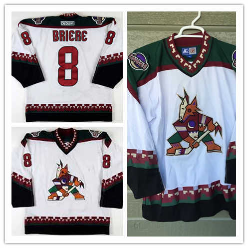 Men's Phoenix Coyotes #8 DANIEL BRIERE White 2001 CCM Vintage Throwback NHL Hockey Jersey